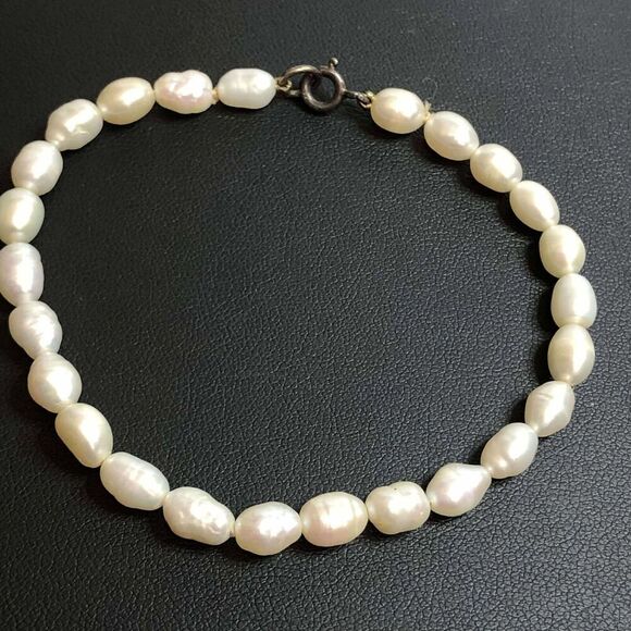 1940 sterling silver freshwater pearl Bracelet 7.5" - Picture 1 of 2